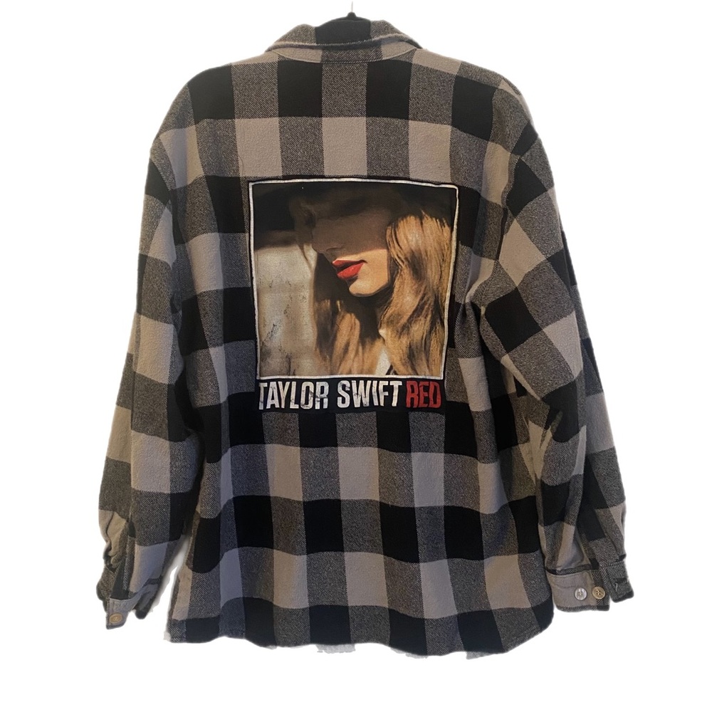Taylor Swift Red up- cycled Custom Plaid Button